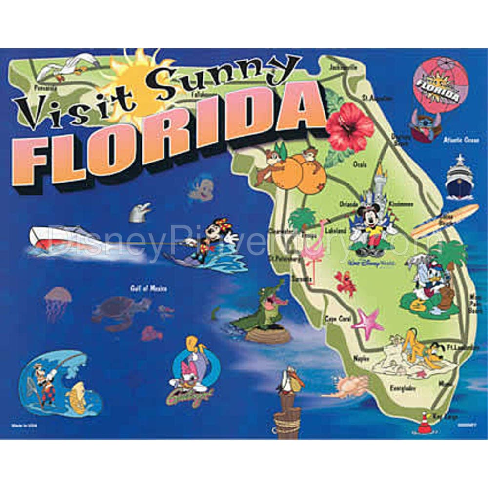 Visit Sunny Florida 2005 - Artist Illustration Background Map - Pin 211