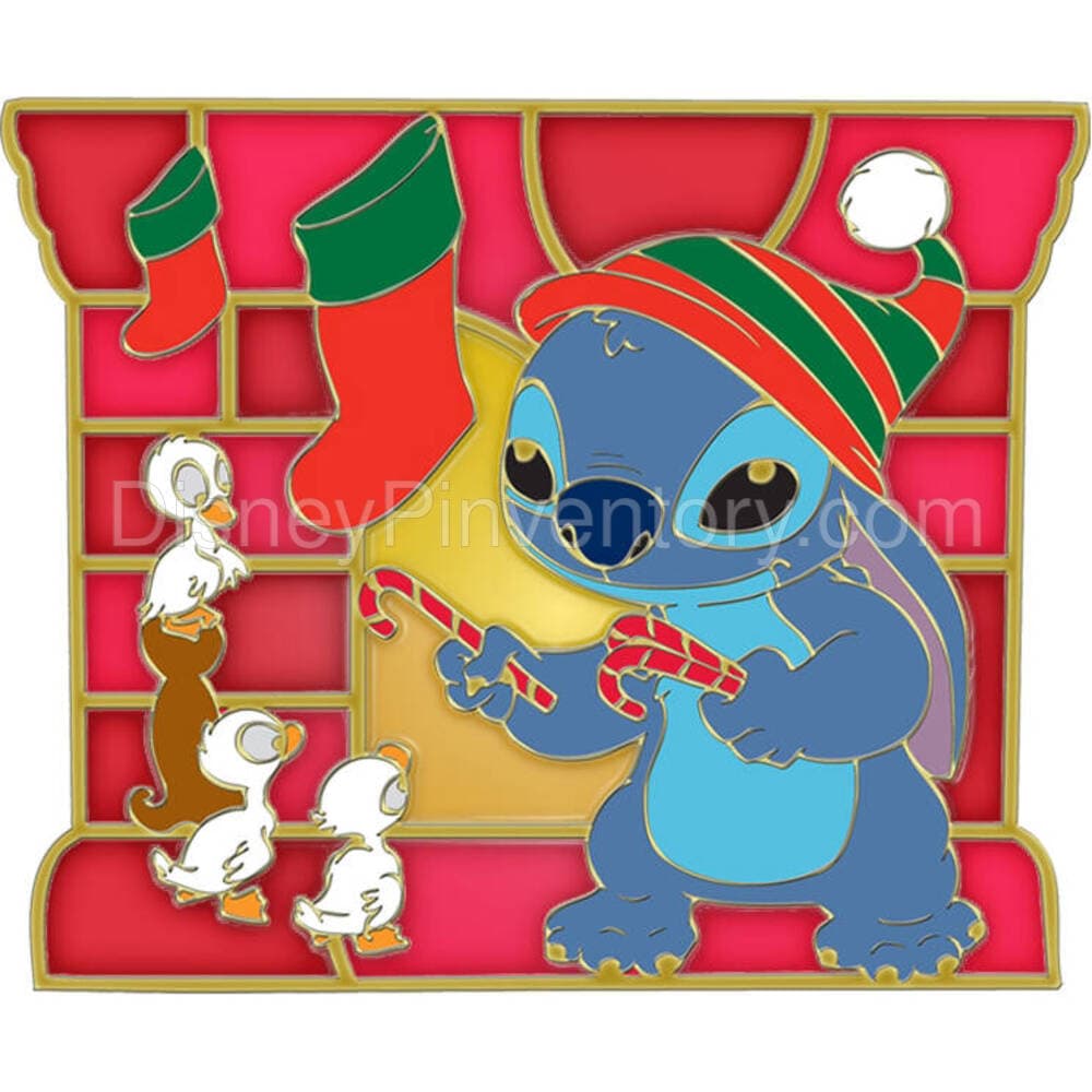Holiday Time Stained Glass Disney Pin Set - Stitch with Ducklings Pin - Pin 28844