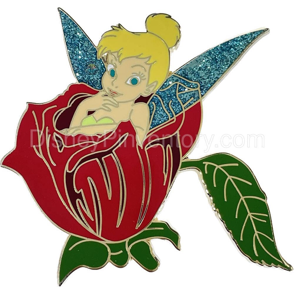Tinker Bell Nature Pin Set - Tinker Bell Sitting in a Rose - Pin 29935