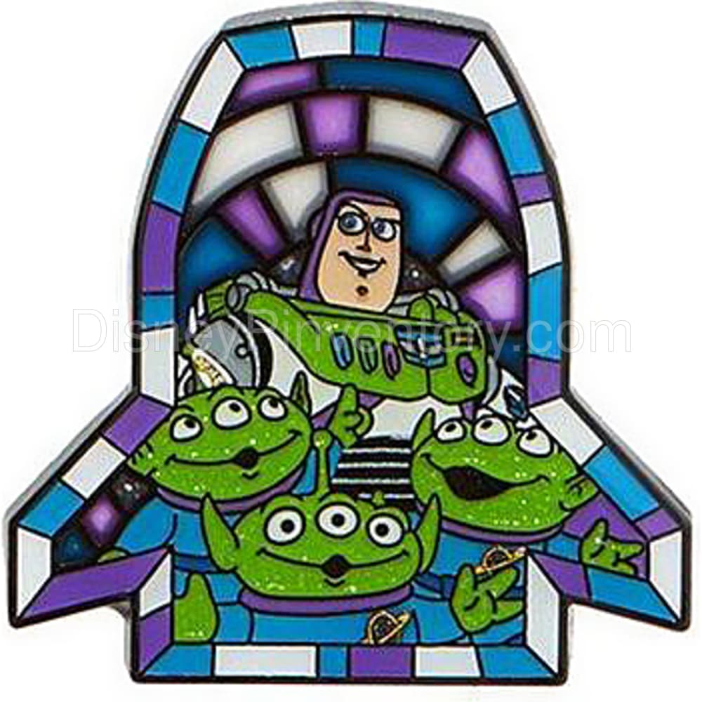 Loungefly Disney Pixar Characters Stained Glass Blind Box Pin Set - Buzz Lightyear with Aliens Chaser - Pin 32548