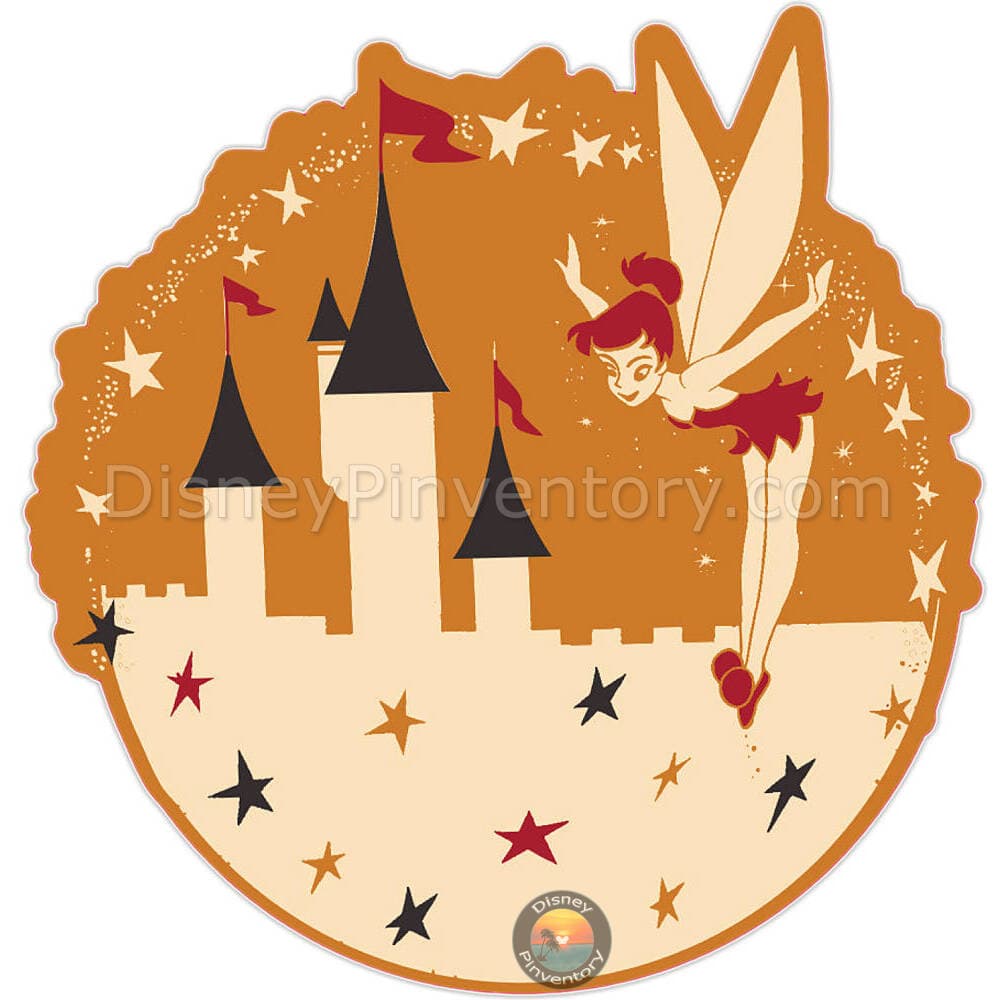 Disneyland Memorabilia - Opening Day Inspired Souvenir Frame Pin Set - Tinker Bell at Sleeping Beauty Castle - Niftie Fifties Flashback Pin  - Pin 44857