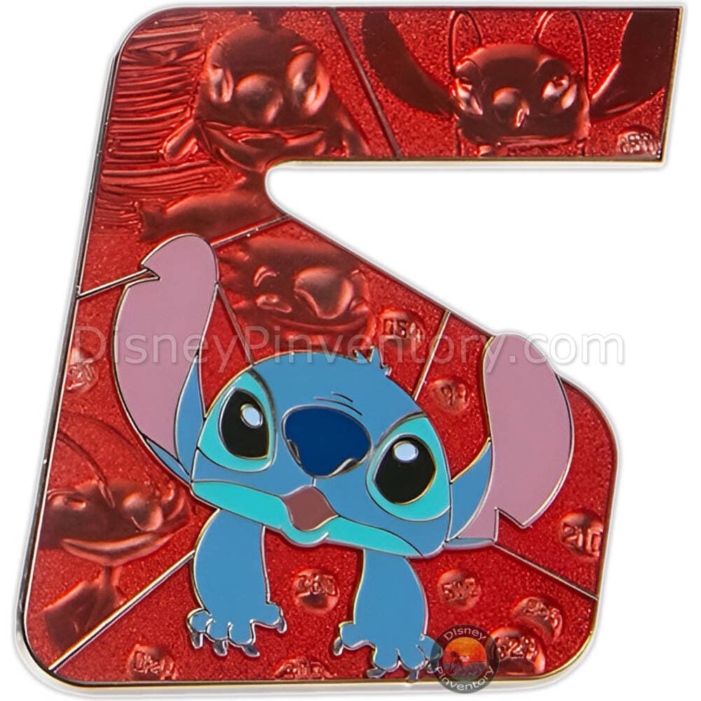 626 Day: Stitch 626 and His Ohana Mini Jumbo Box Pin Set - Stitch Crawling Through Number 6 - Pin 44986