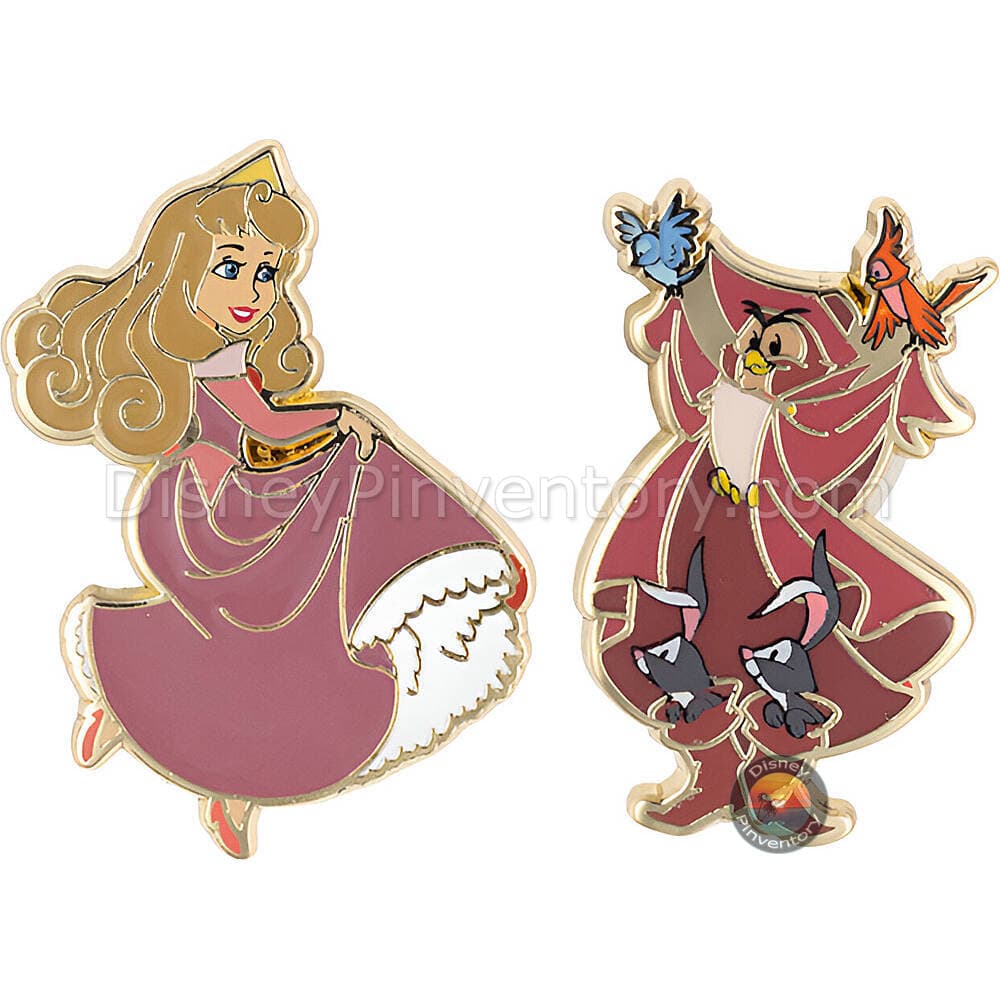 Disney Princess and Sidekicks Mystery Micro Trading Pin Set - Aurora Pink Dress with Birds, Owl & Rabbits Set - Pin 48533