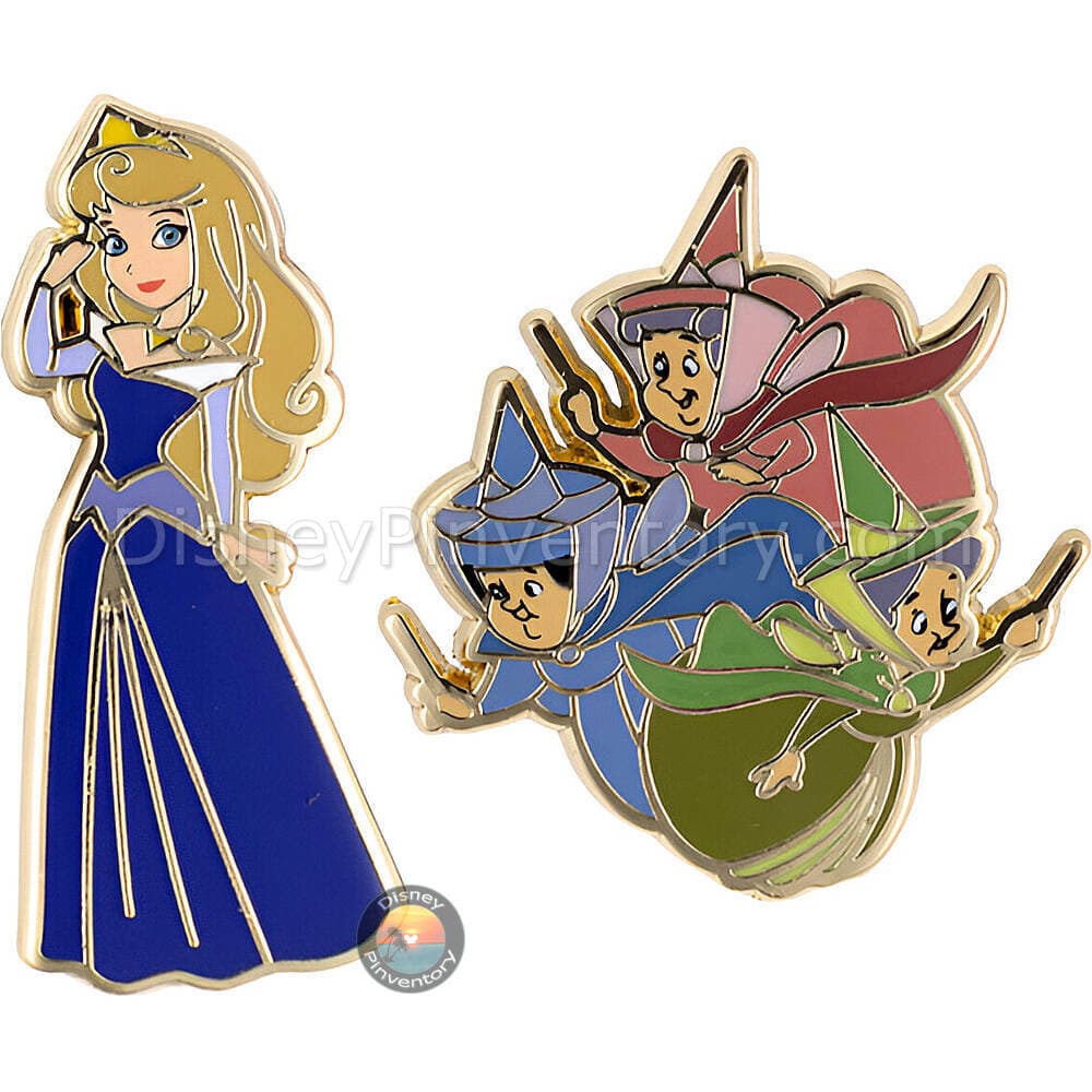 Disney Princess and Sidekicks Mystery Micro Trading Pin Set - Aurora Blue Dress & Fairies Chaser Set - Pin 48543