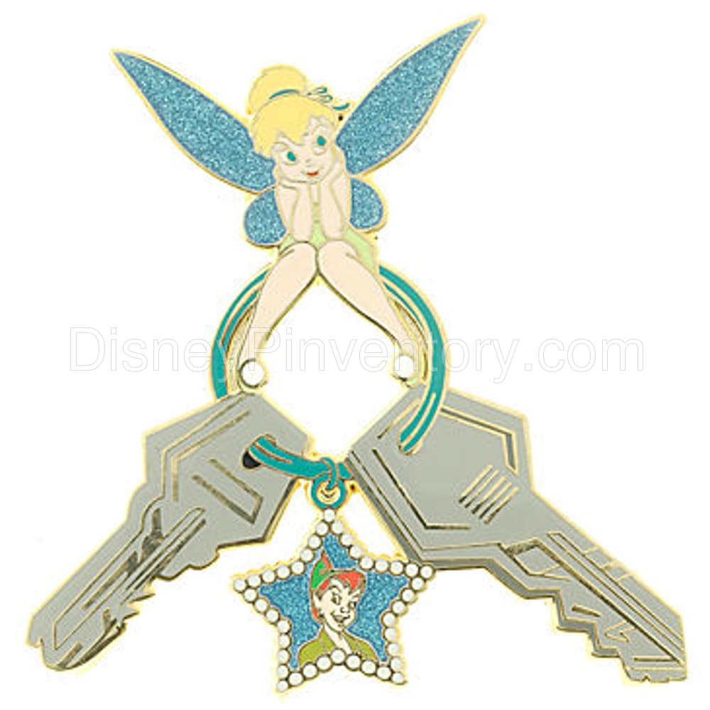 Tinker Bell Set of 6 Pins - Tinker Bell Sitting on Key Ring Pin - Pin 5524