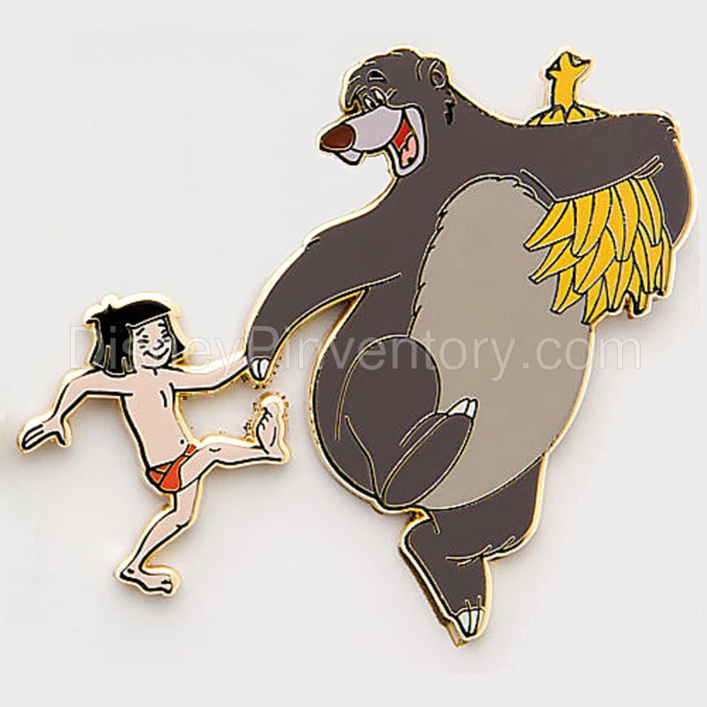 Vintage Card 3-Pc. Set of Jungle Book Pins - Mowgli & Baloo Pin - Pin 6488