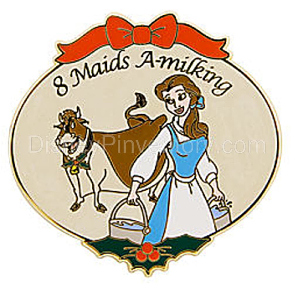 The Twelve (12) Days of Christmas Boxed World of Disney Pin Set --12 Pc. - 8 Maids A-milking - Belle Pin - Pin 6875