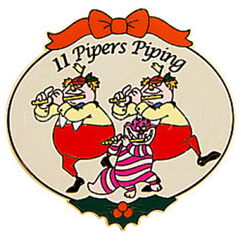 The Twelve (12) Days of Christmas Boxed World of Disney Pin Set --12 Pc. - 11 Pipers Piping - Cheshire Cat, Tweedle Dee & Twe - Pin 6878