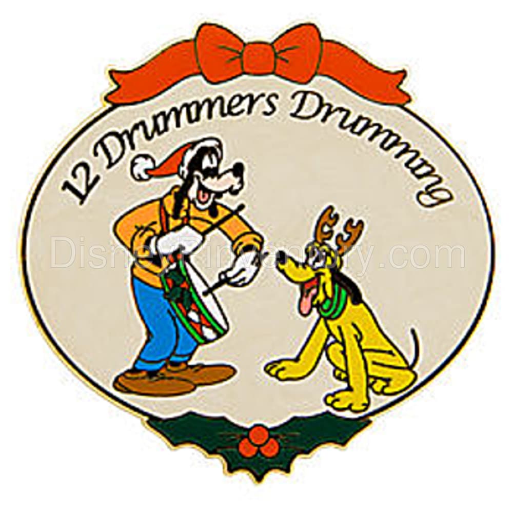 The Twelve (12) Days of Christmas Boxed World of Disney Pin Set --12 Pc. - 12 Drummers Drumming - Goofy & Pluto Pin - Pin 6879