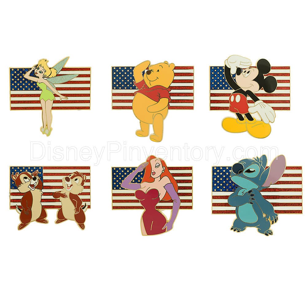 Mickey Mouse & Friends Salute the Flag Set of 6 Pins - Pin 6324