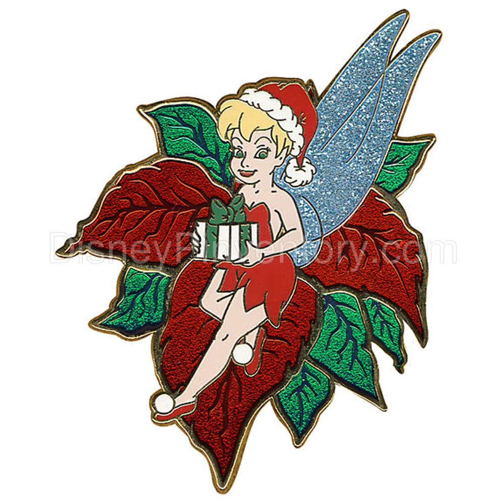 Christmas Tinker Bell Pin Set - Tinker Bell Sitting on a  Poinsettia Pin - Pin 9129