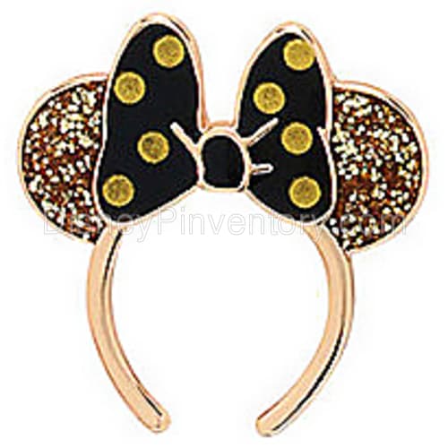 Disney Minnie Mouse Ear Headband Blind Box - Gold Glitter Ears & Black Polka Dot Bow Pin - Pin 12490