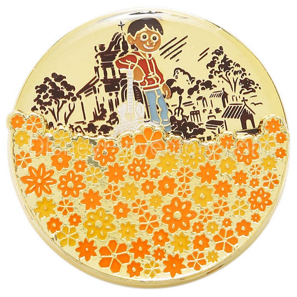 Loungefly Disney Pixar Coco Miguel and Spinning Marigold Flowers Enamel Pin - BoxLunch Exclusive - Pin 17415